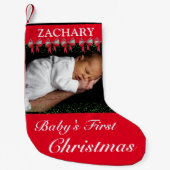 ベビーの初めてのクリスマス赤い弓と写真 スモールクリスマスストッキング (正面)