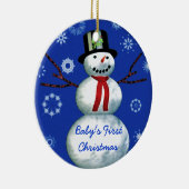 ベビーの初めてのクリスマス雪だるま日付のカスタマイズ セラミックオーナメント (右)