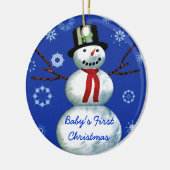 ベビーの初めてのクリスマス雪だるま日付のカスタマイズ セラミックオーナメント (左)