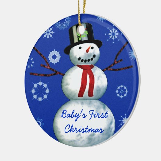 ベビーの初めてのクリスマス雪だるま日付のカスタマイズ セラミックオーナメント (左)