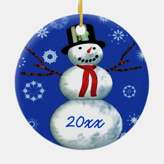 ベビーの初めてのクリスマス雪だるま日付のカスタマイズ セラミックオーナメント (裏面)