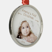 ベビーの初めてのクリスマス雪片フォトキープサケ メタルオーナメント (右)