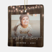 ベビーの初めてのクリスマス2フォトウッドとライト セラミックオーナメント (左)