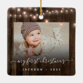 ベビーの初めてのクリスマス2フォトウッドとライト セラミックオーナメント (裏面)