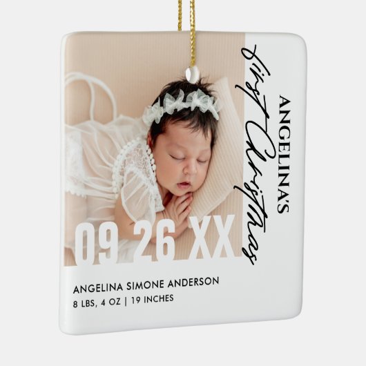 ベビーの初めてのクリスマス2 – 写真名&誕生詳細 セラミックオーナメント (右)