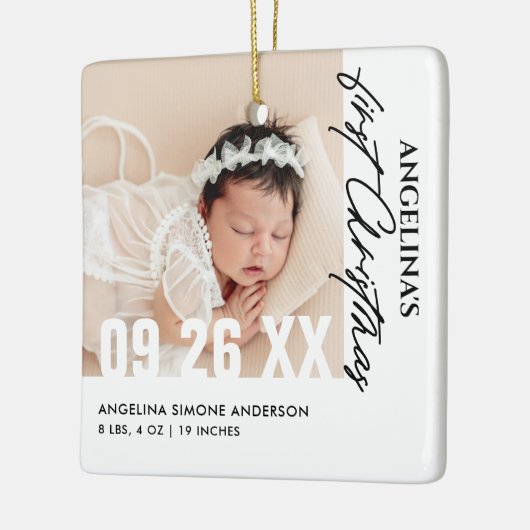 ベビーの初めてのクリスマス2 – 写真名&誕生詳細 セラミックオーナメント (左)