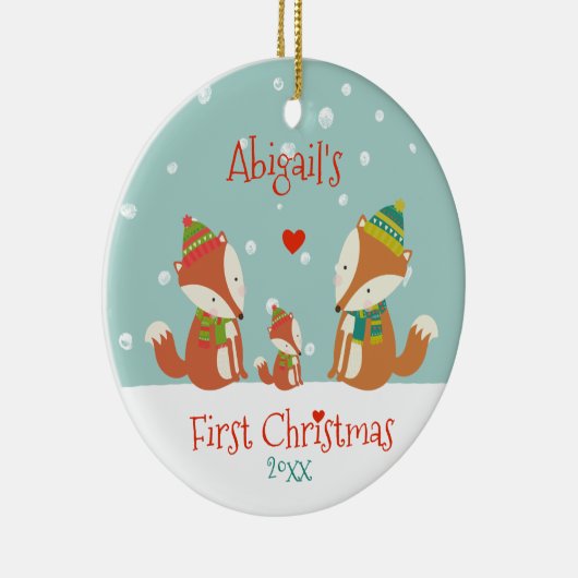 ベビーの初めてのクリスマス – かわいいウッドランドキツネ セラミックオーナメント (右)