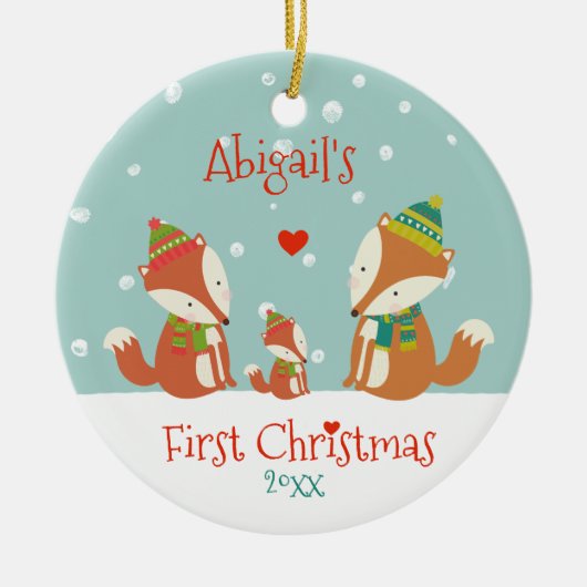 ベビーの初めてのクリスマス – かわいいウッドランドキツネ セラミックオーナメント (正面)