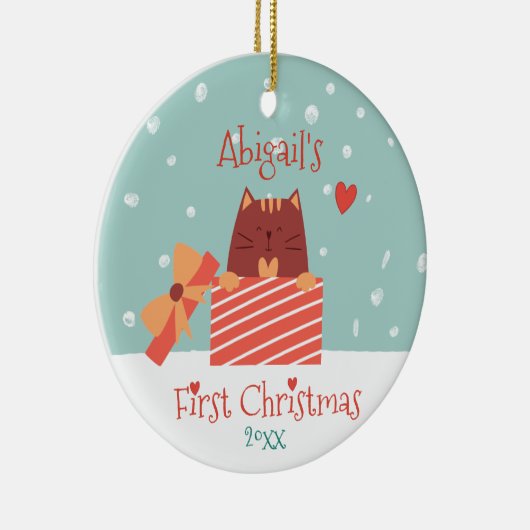 ベビーの初めてのクリスマス – かわいいベビー猫 セラミックオーナメント (右)
