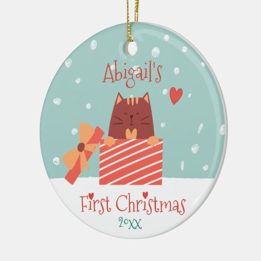 ベビーの初めてのクリスマス – かわいいベビー猫 セラミックオーナメント (左)