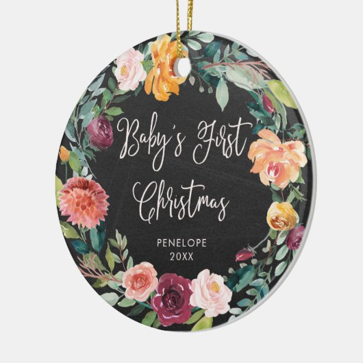 ベビーの初めてのクリスマス|の黒板の花柄の写真 セラミックオーナメント (左)