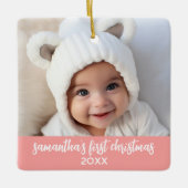 ベビーの初めてのクリスマス-シンプルコーラルピンクガール セラミックオーナメント (正面)