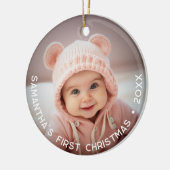 ベビーの初めてのクリスマス-シンプルフォトカーブ型 セラミックオーナメント (左)