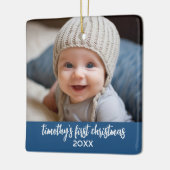 ベビーの初めてのクリスマス-シンプルベビーブルーボーイ セラミックオーナメント (左)