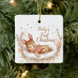 ベビーの初めてのクリスマス スクエア型の記念品 セラミックオーナメント