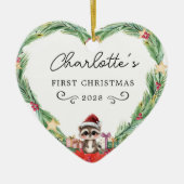 ベビーの初めてのクリスマス-ハートとルーン セラミックオーナメント (正面)