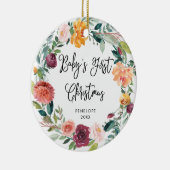 ベビーの初めてのクリスマス|バーガンディのリースおよび写真 セラミックオーナメント (右)