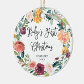 ベビーの初めてのクリスマス|バーガンディのリースおよび写真 セラミックオーナメント (左)