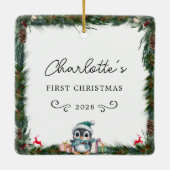 ベビーの初めてのクリスマス – フォトペンギン セラミックオーナメント (裏面)