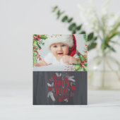 ベビーの初めてのクリスマス、ホリーベリー、ベビー写真 シーズンカード (スタンド正面)