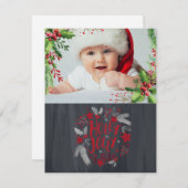 ベビーの初めてのクリスマス、ホリーベリー、ベビー写真 シーズンカード (正面/裏面)