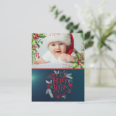 ベビーの初めてのクリスマス,ホリーベリー,写真,緑 シーズンカード (スタンド正面)