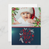 ベビーの初めてのクリスマス,ホリーベリー,写真,緑 シーズンカード (正面/裏面)