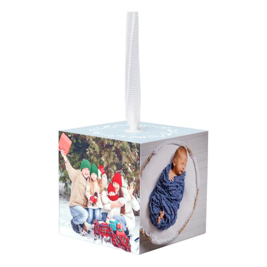 ベビーの初めてのクリスマス（写真あり） キューブオーナメント (裏面アングル)