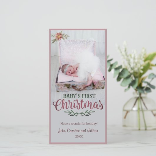 ベビーの初めてのクリスマス – 写真 シーズンカード (スタンド正面)