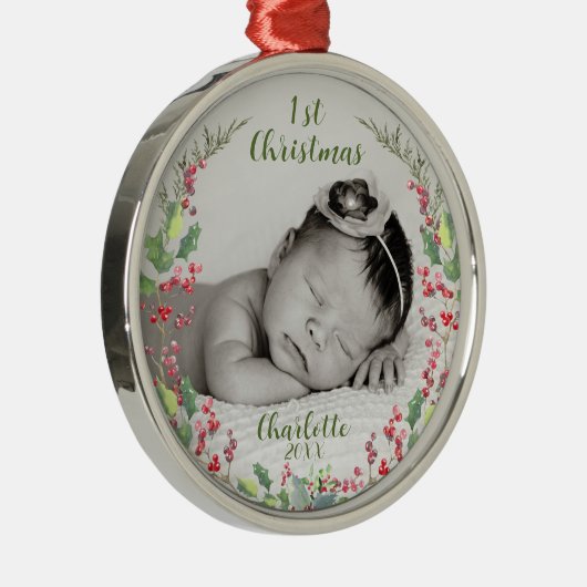 ベビーの初めてのクリスマス、写真、Keepsake メタルオーナメント (右)