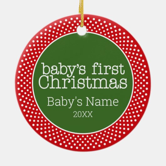 ベビーの初めてのクリスマス – 名前が後ろに付いた写真 セラミックオーナメント (裏面)