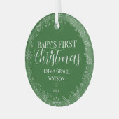ベビーの初めてのクリスマス 名前入りギフト グリーン ガラスオーナメント (正面左)