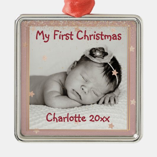 ベビーの初めてのクリスマス，名前， メタルオーナメント (正面)