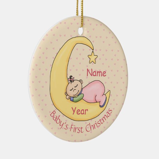 ベビーの初めてのクリスマス – 月に眠る(女の子) セラミックオーナメント (右)