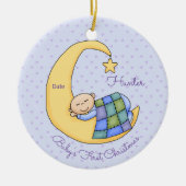 ベビーの初めてのクリスマス – 男の子 – 月で眠る セラミックオーナメント (正面)
