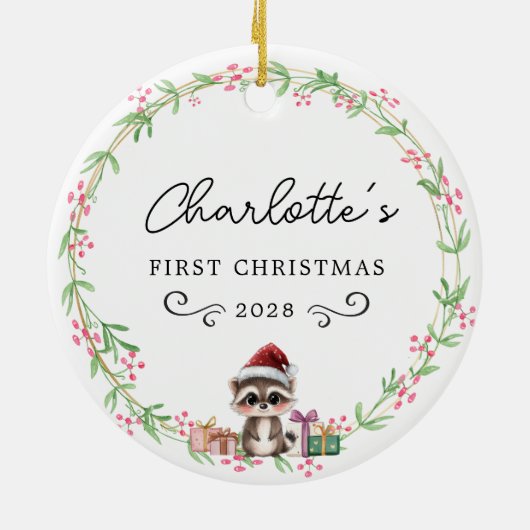 ベビーの初めてのクリスマス-素朴リース&ベビーラクーン セラミックオーナメント (裏面)