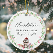 ベビーの初めてのクリスマス-素朴リース&ベビーラクーン セラミックオーナメント