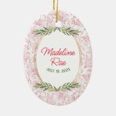 ベビーの初めてのクリスマスIピンク赤ガールネーム写真 セラミックオーナメント (裏面)