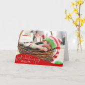 ベビーの初めてのクリスマスJoy -ベビーの写真 カード (黄色い花)