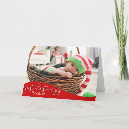 ベビーの初めてのクリスマスJoy -ベビーの写真 カード (正面)