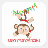 ベビーの初めてのクリスマスmonkey add message sticker スクエアシール (正面)