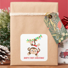 ベビーの初めてのクリスマスmonkey add message sticker スクエアシール