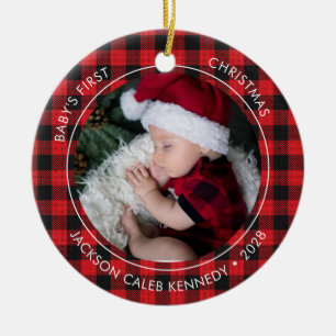 ベビーの初めてのクリスマスPlaid 2写真オーナメント セラミックオーナメント