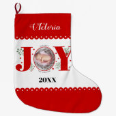 ベビーの初めてのクリスマスRed Joyと果実の写真 ラージクリスマスストッキング (正面)
