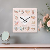 ベビーの初年度ハート写真Keepsake Collage スクエア壁時計