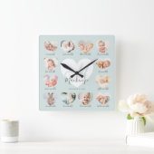 ベビーの初年度ハート写真Keepsake Collage スクエア壁時計 (ホーム)