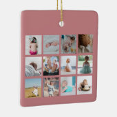 ベビーの初年度フォトコラージュ誕生統計ピンク セラミックオーナメント (右)
