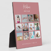 ベビーの初年度フォトコラージュ誕生統計ピンク フォトプラーク (側面)