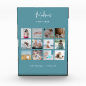 ベビーの初年度フォトコラージュ誕生統計ブルー フォトブロック (正面)