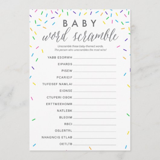 ベビーの単語の争奪のシャワーのゲームカード-振りかけます プログラム (正面)